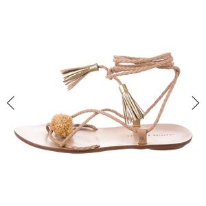 Loeffler Randall Beige Sandals with Gold Tassels